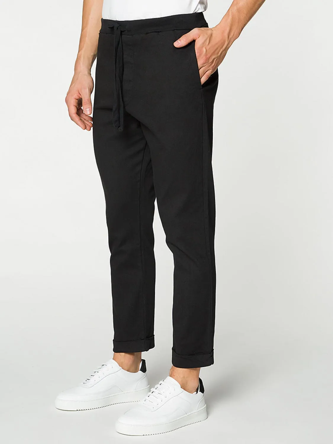 Stretch-Cotton Slim-Fit Drawstring Trousers Black