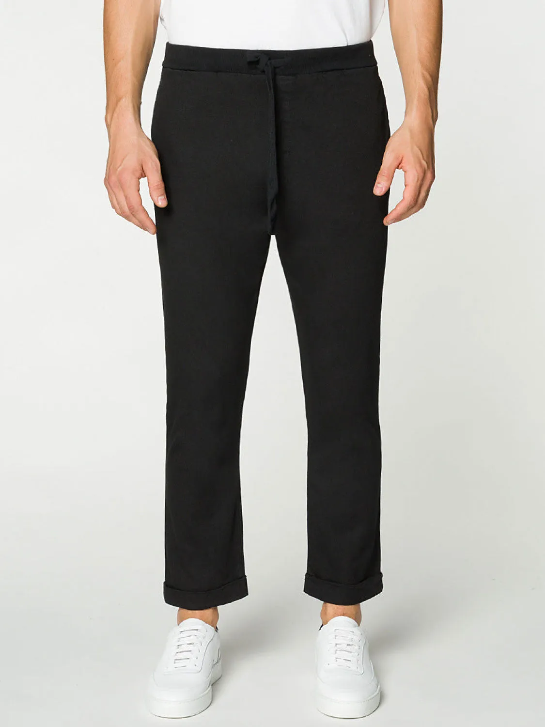 Stretch-Cotton Slim-Fit Drawstring Trousers Black