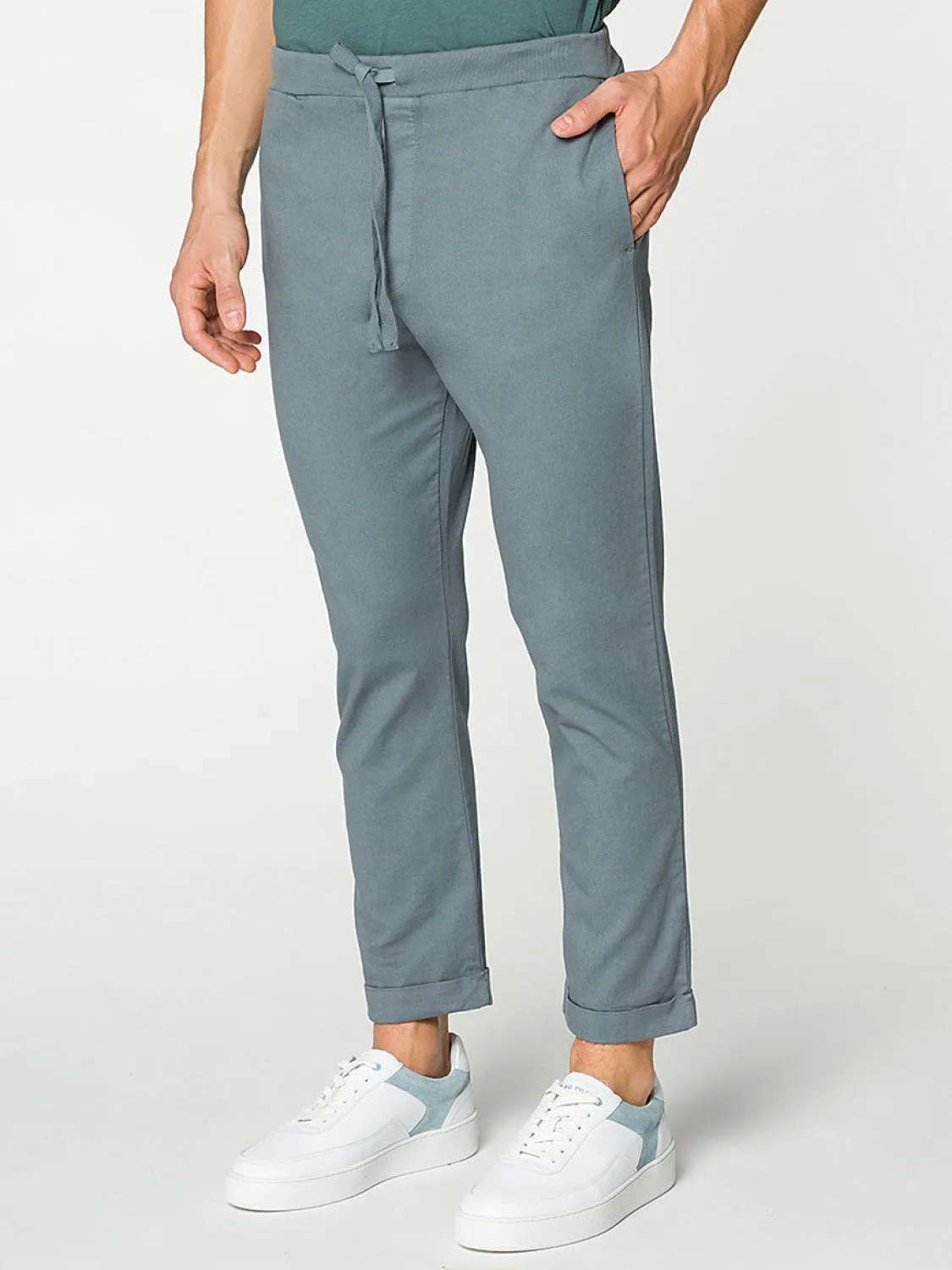 Stretch-Cotton Slim-Fit Drawstring Trousers Grey
