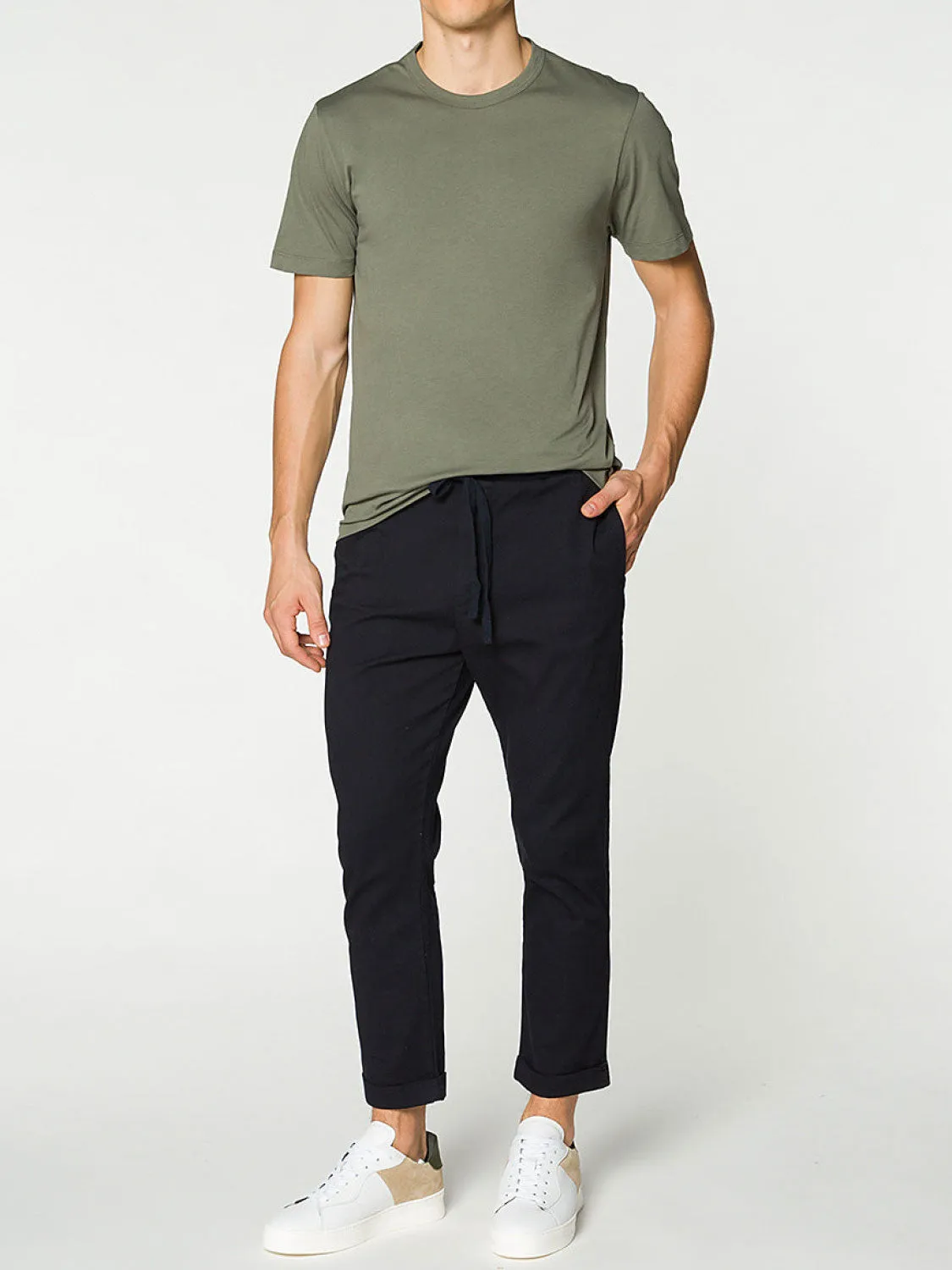 Stretch-Cotton Slim-Fit Drawstring Trousers Navy Blue