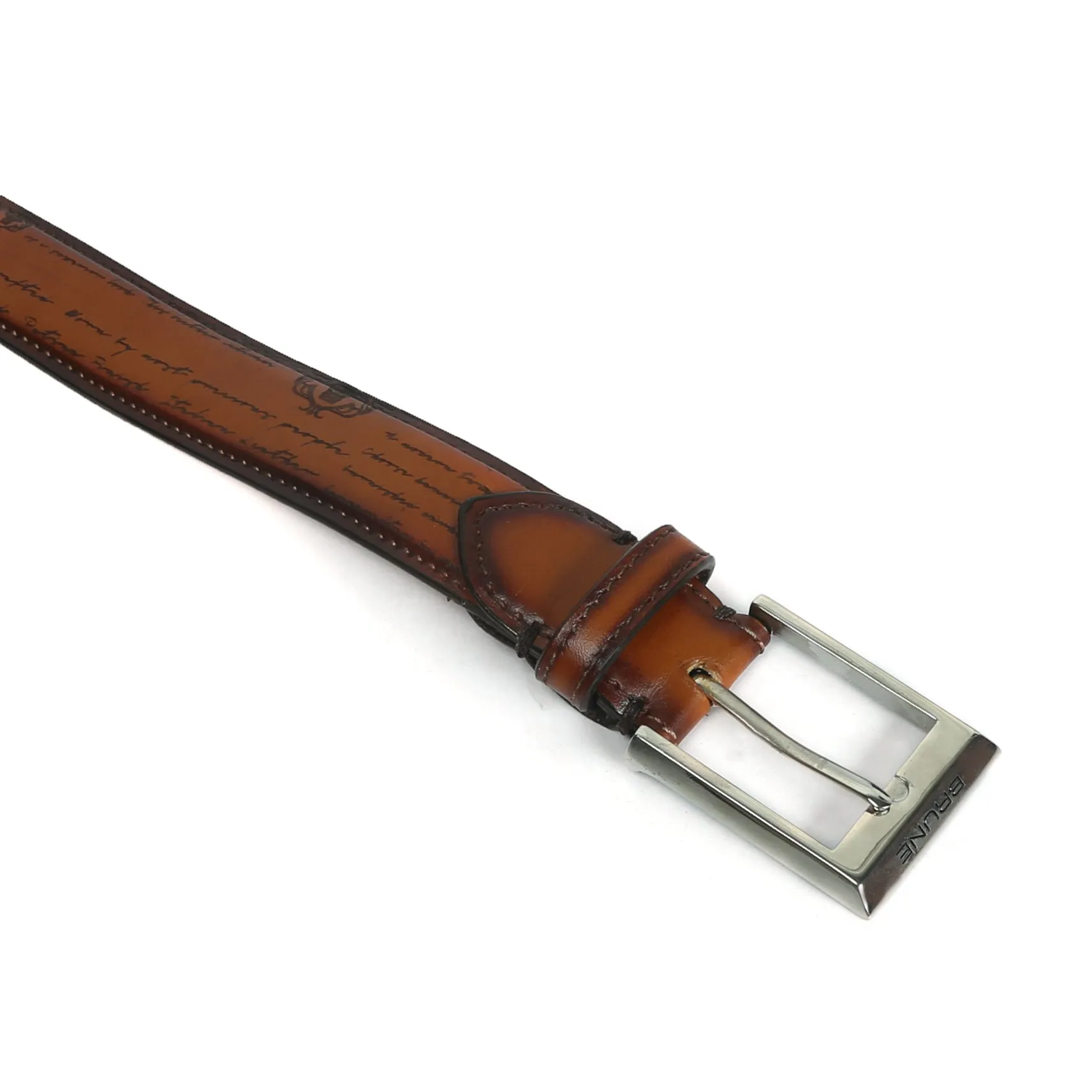 Tan Darker Scritto Laser Leather Silver Finish Buckle Belts By Brune & Bareskin