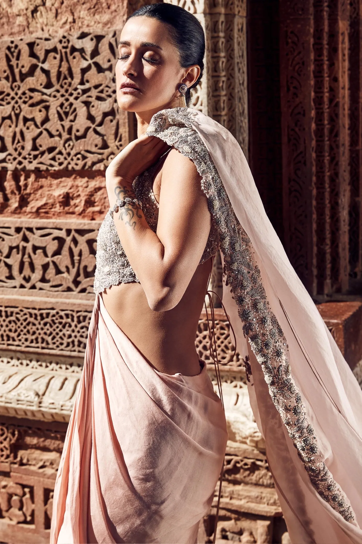 The Iconic Blush Tulip Couture Knotted Dhoti Cape