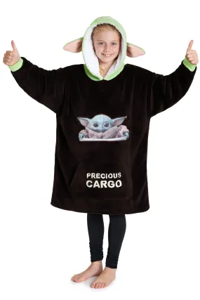 The Mandalorian Boys Oversized Blanket Hoodie, Baby Yoda Fleece Wearable Blanket