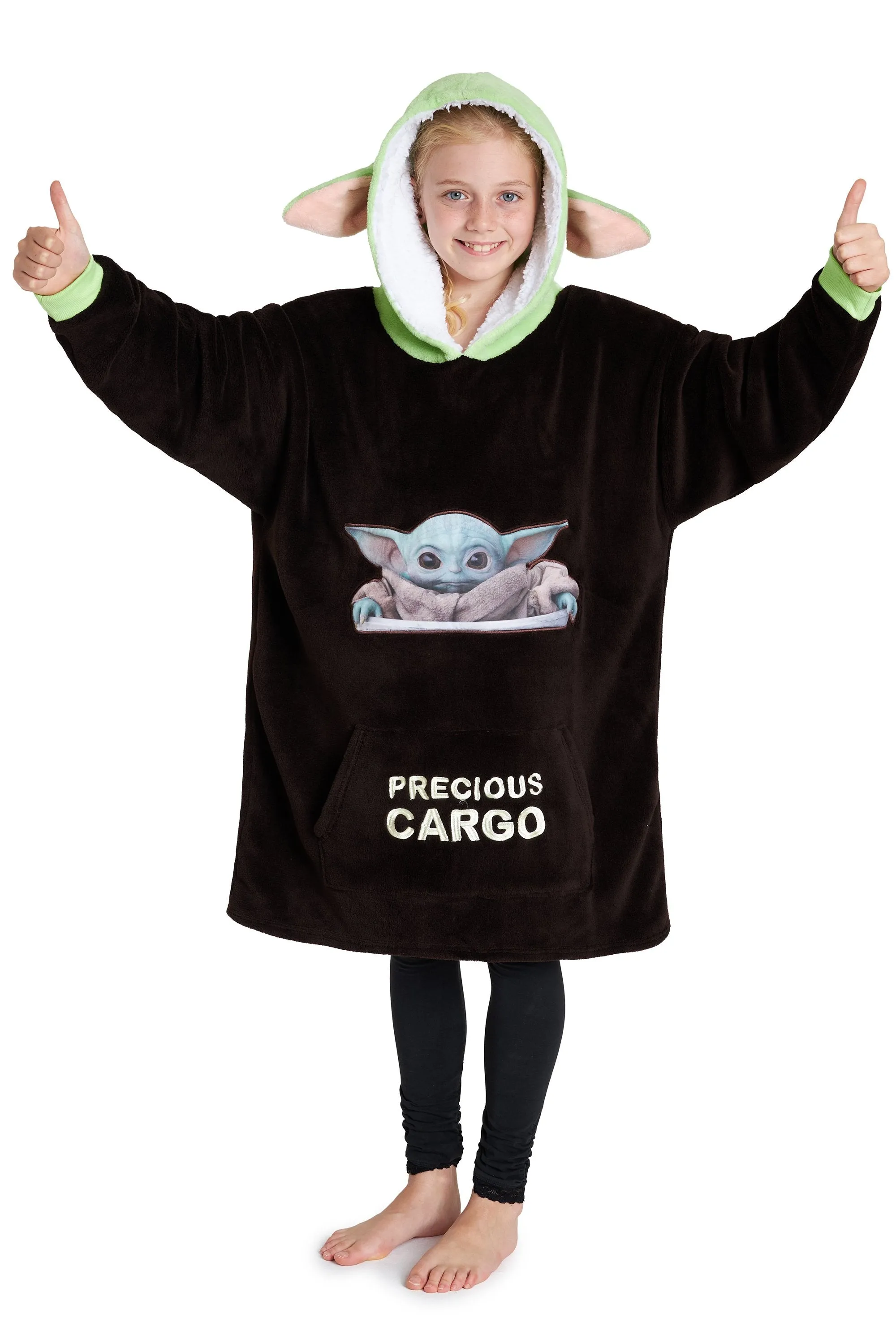 The Mandalorian Boys Oversized Blanket Hoodie, Baby Yoda Fleece Wearable Blanket