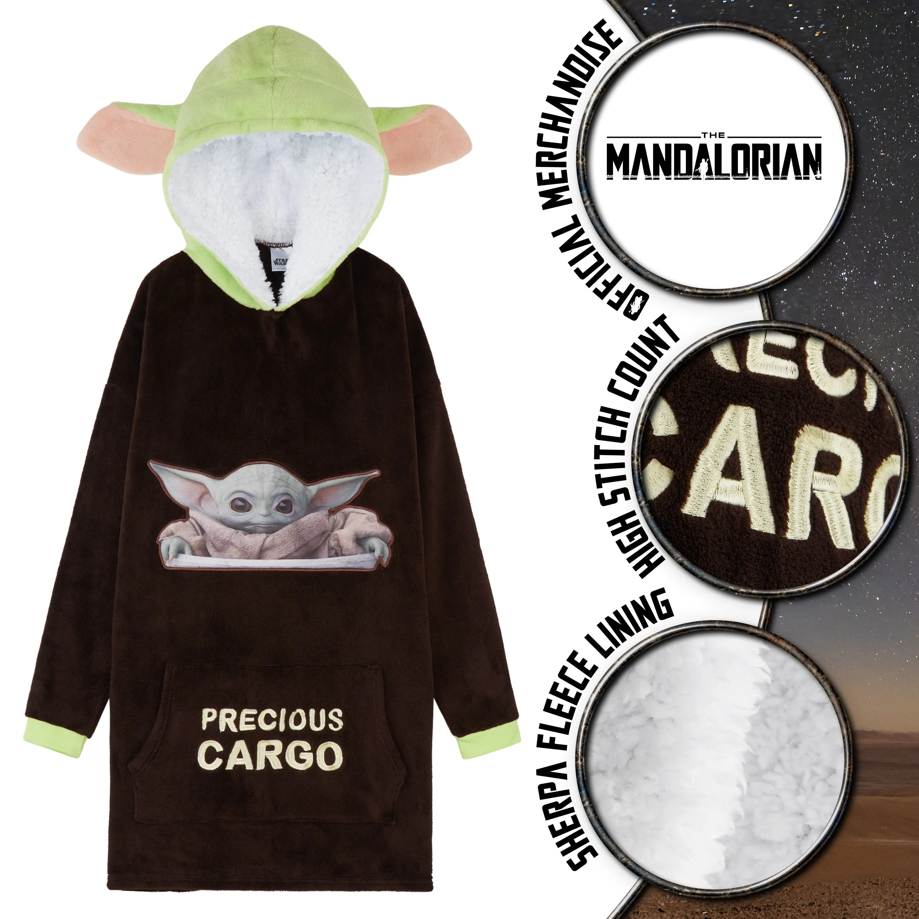 The Mandalorian Boys Oversized Blanket Hoodie, Baby Yoda Fleece Wearable Blanket