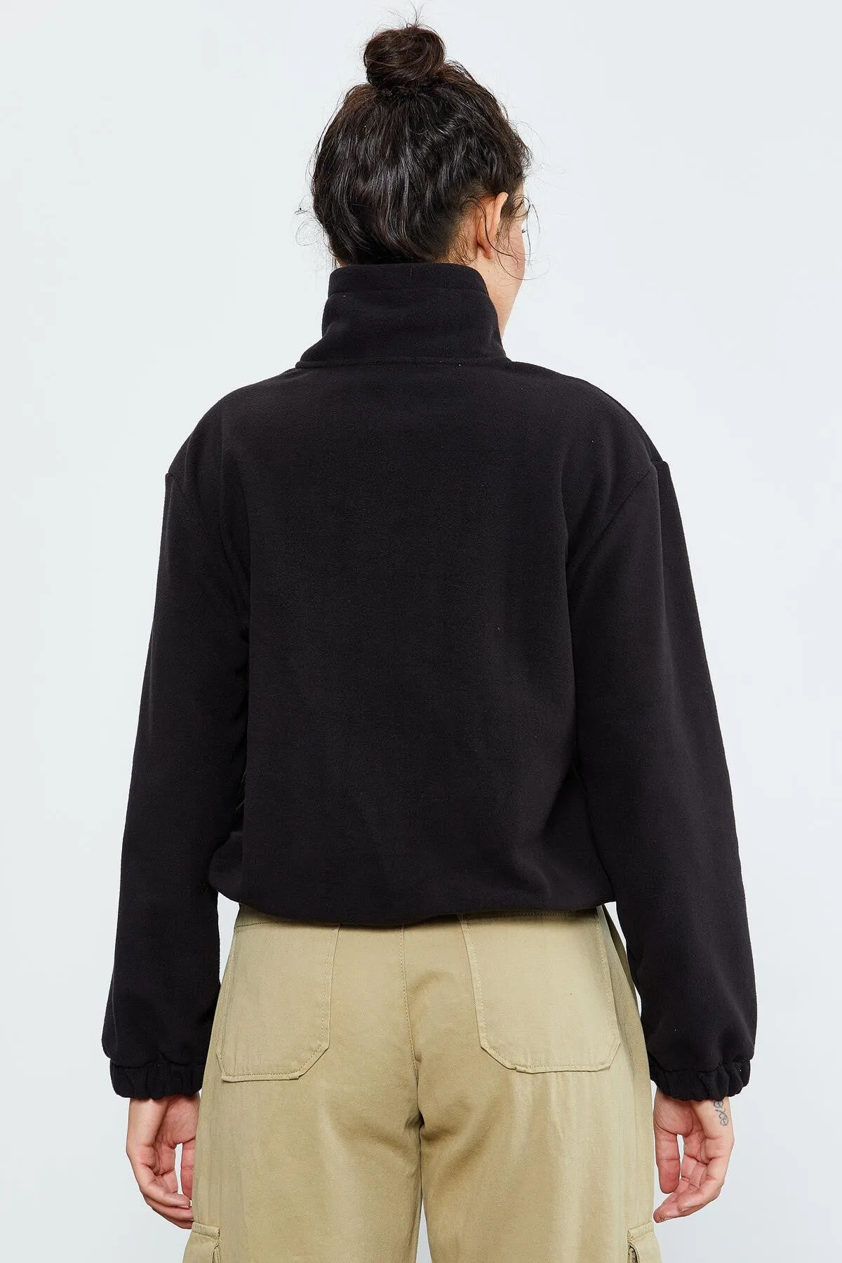 TMY Black Half Zip Skirt Hem Ruched Women's Polar Oversize Sweatshirt - 97171 - Leominster