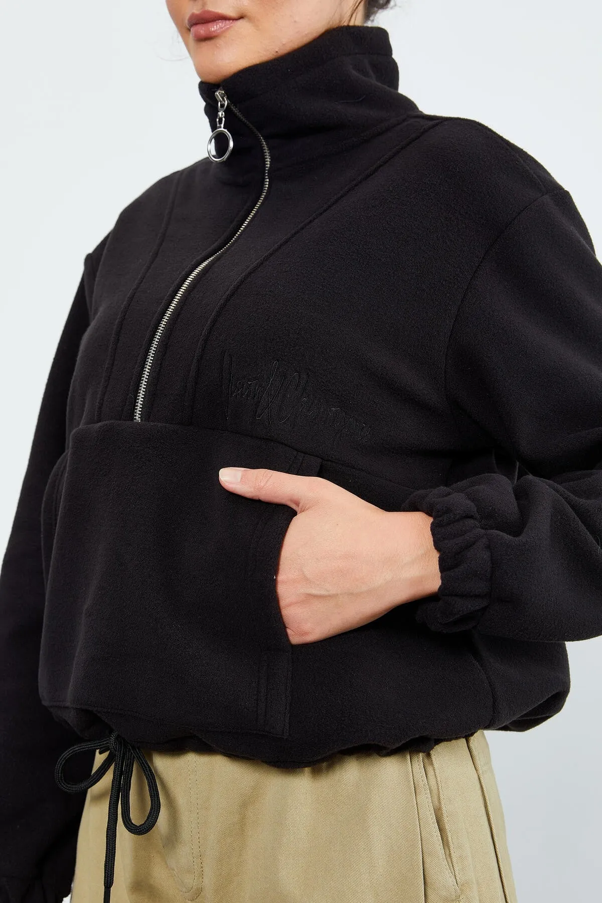 TMY Black Half Zip Skirt Hem Ruched Women's Polar Oversize Sweatshirt - 97171 - Leominster