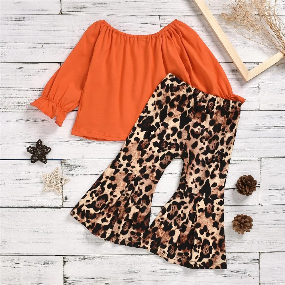 Toddler Girls Long Sleeve Solid Top & Leopard Pants Girls Boutique Wholesale