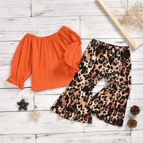 Toddler Girls Long Sleeve Solid Top & Leopard Pants Girls Boutique Wholesale