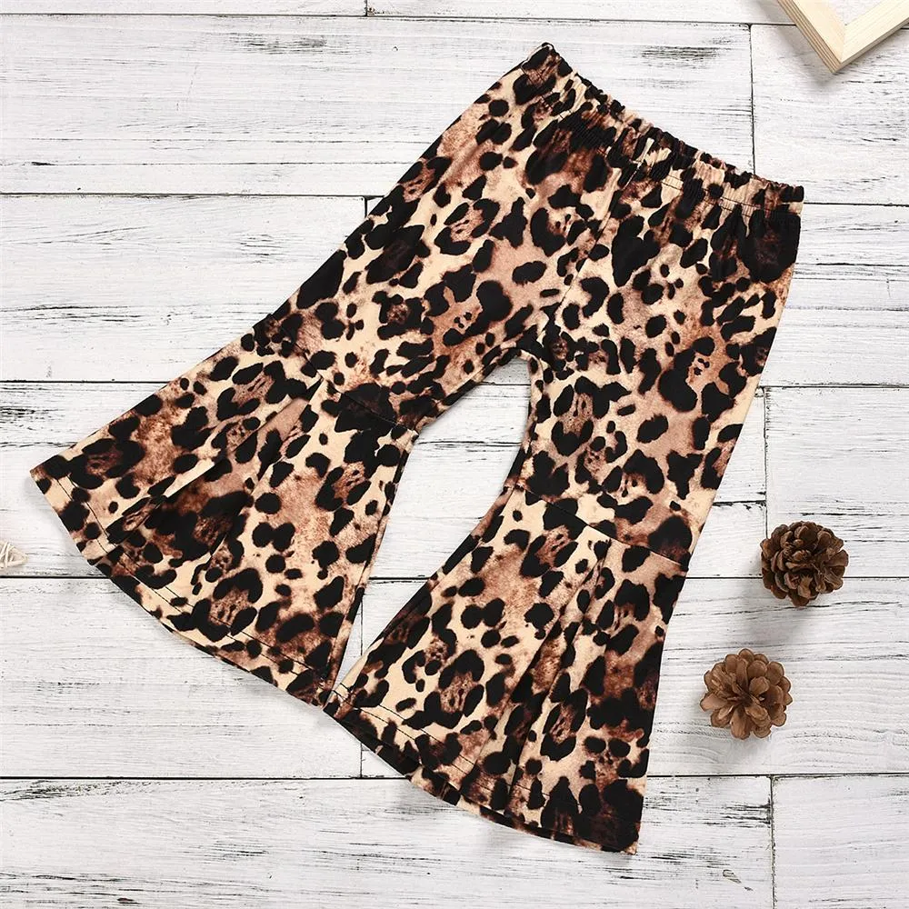 Toddler Girls Long Sleeve Solid Top & Leopard Pants Girls Boutique Wholesale