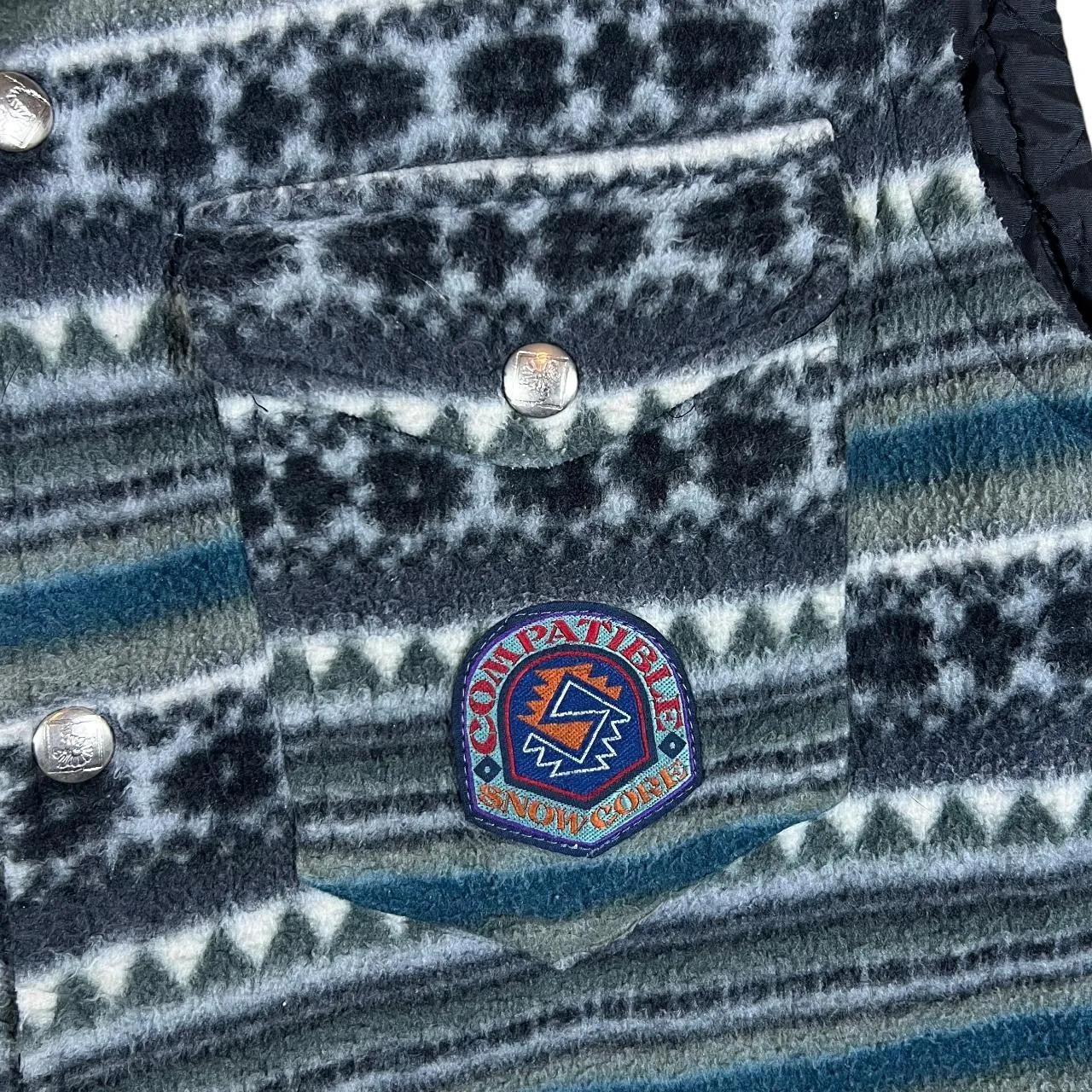Vintage MODERN BASIC Abstract Crazy Patterned Lightly Padded Popper Fleece Gilet