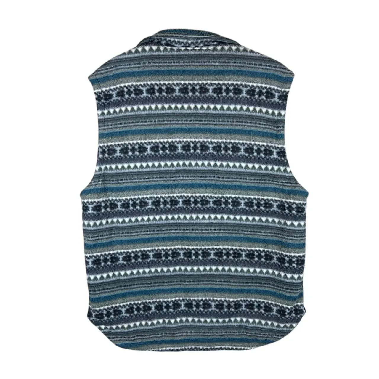 Vintage MODERN BASIC Abstract Crazy Patterned Lightly Padded Popper Fleece Gilet