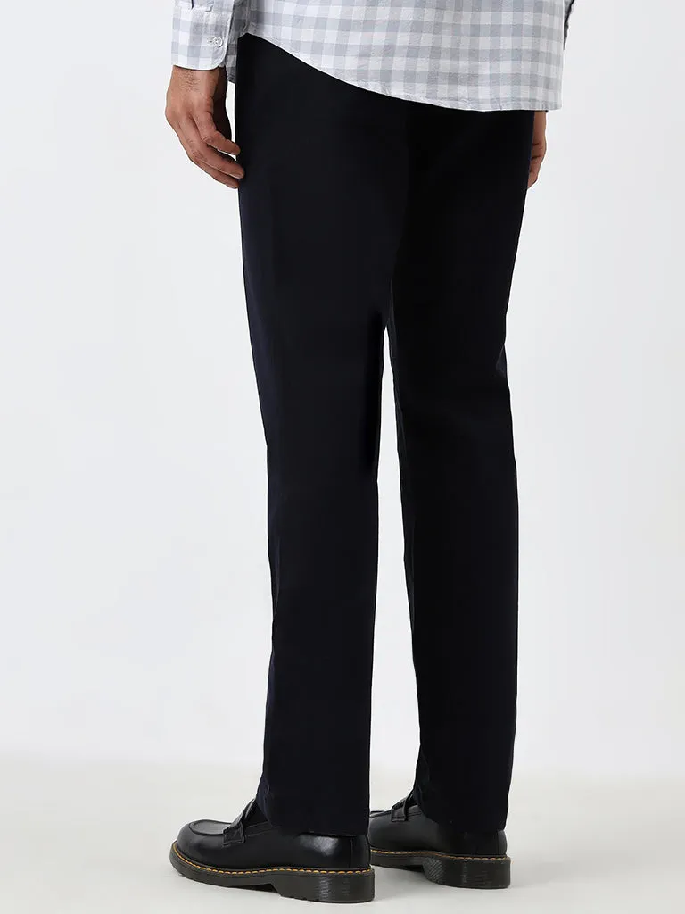 WES Casuals Navy Relaxed-Fit Mid-Rise Cotton-Blend Chinos