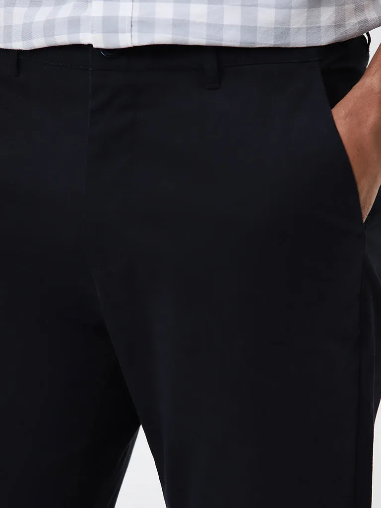 WES Casuals Navy Relaxed-Fit Mid-Rise Cotton-Blend Chinos