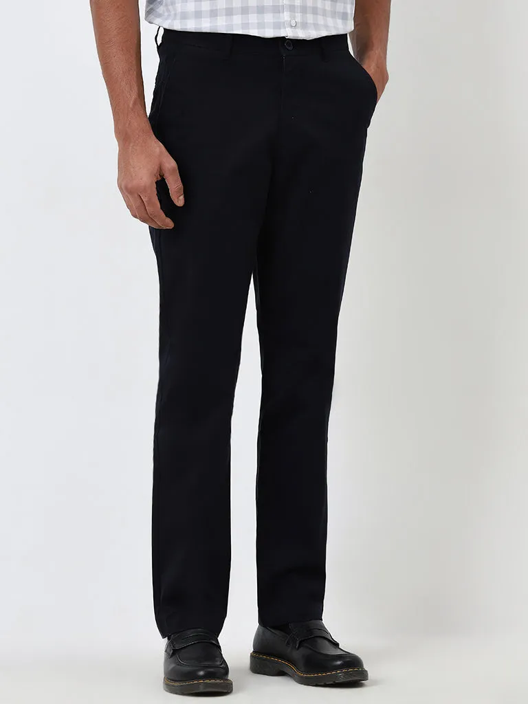WES Casuals Navy Relaxed-Fit Mid-Rise Cotton-Blend Chinos