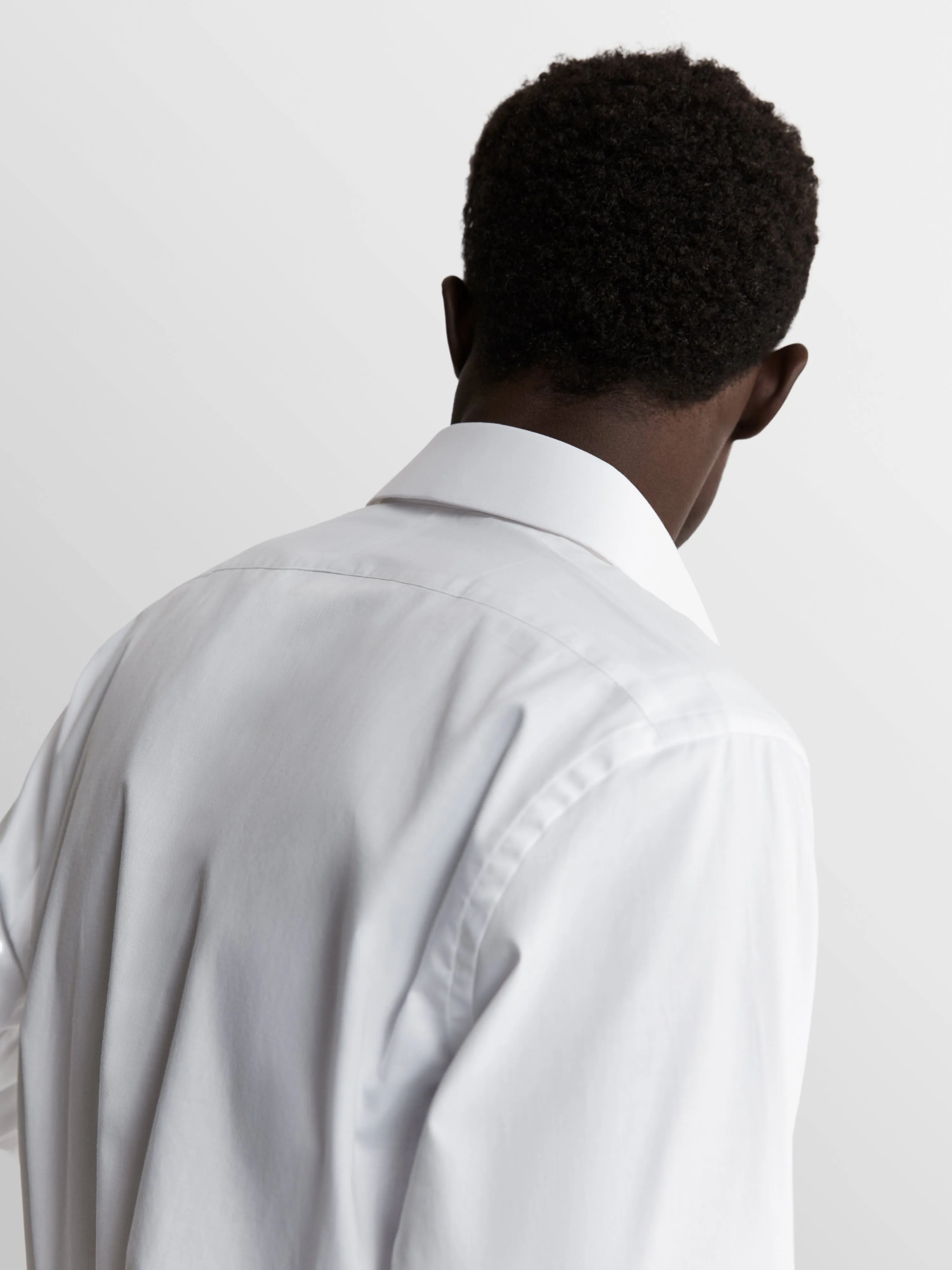 White Stretch Twill Fitted Single Cuff Classic Collar Shirt