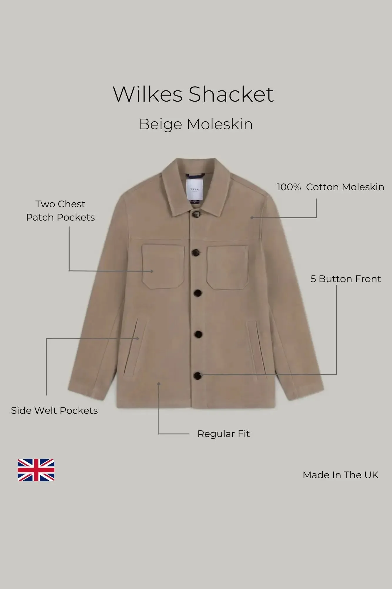 Wilkes Casual Shacket - Beige Moleskin