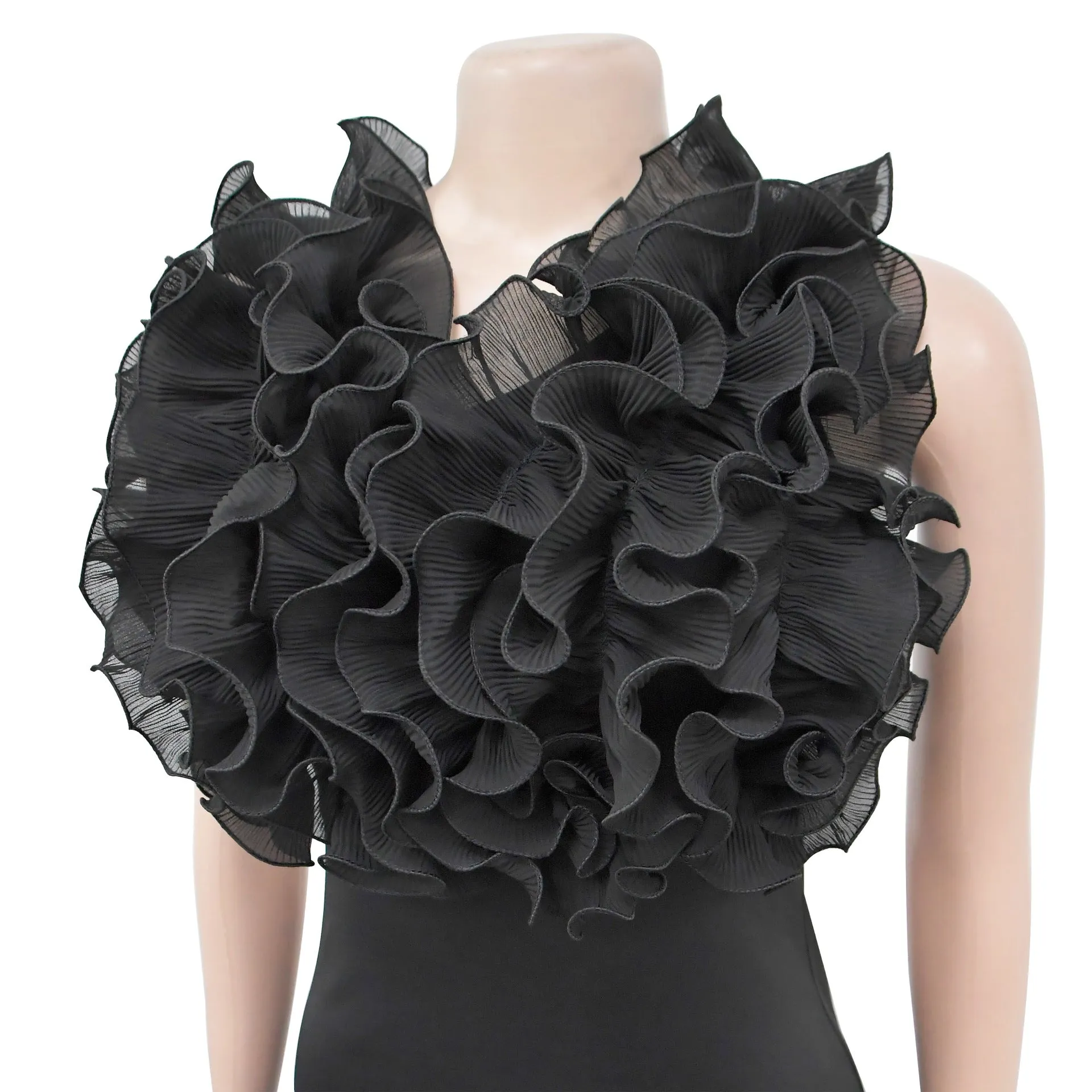Women Ruffle Sleeveless Long Slit Formal Dress