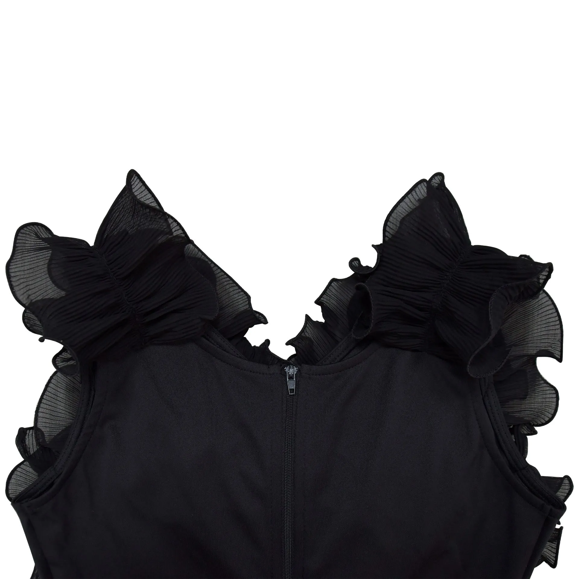 Women Ruffle Sleeveless Long Slit Formal Dress