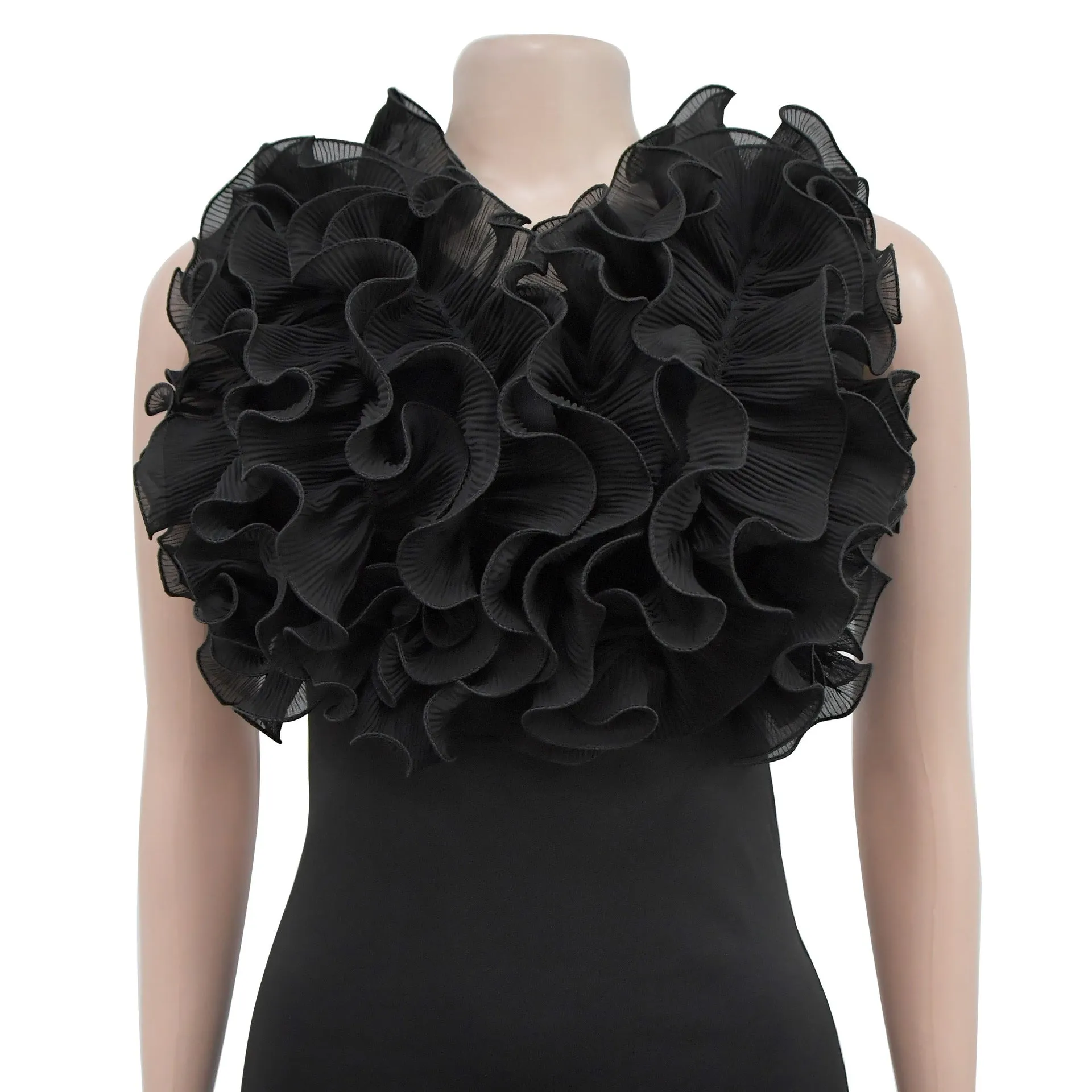 Women Ruffle Sleeveless Long Slit Formal Dress