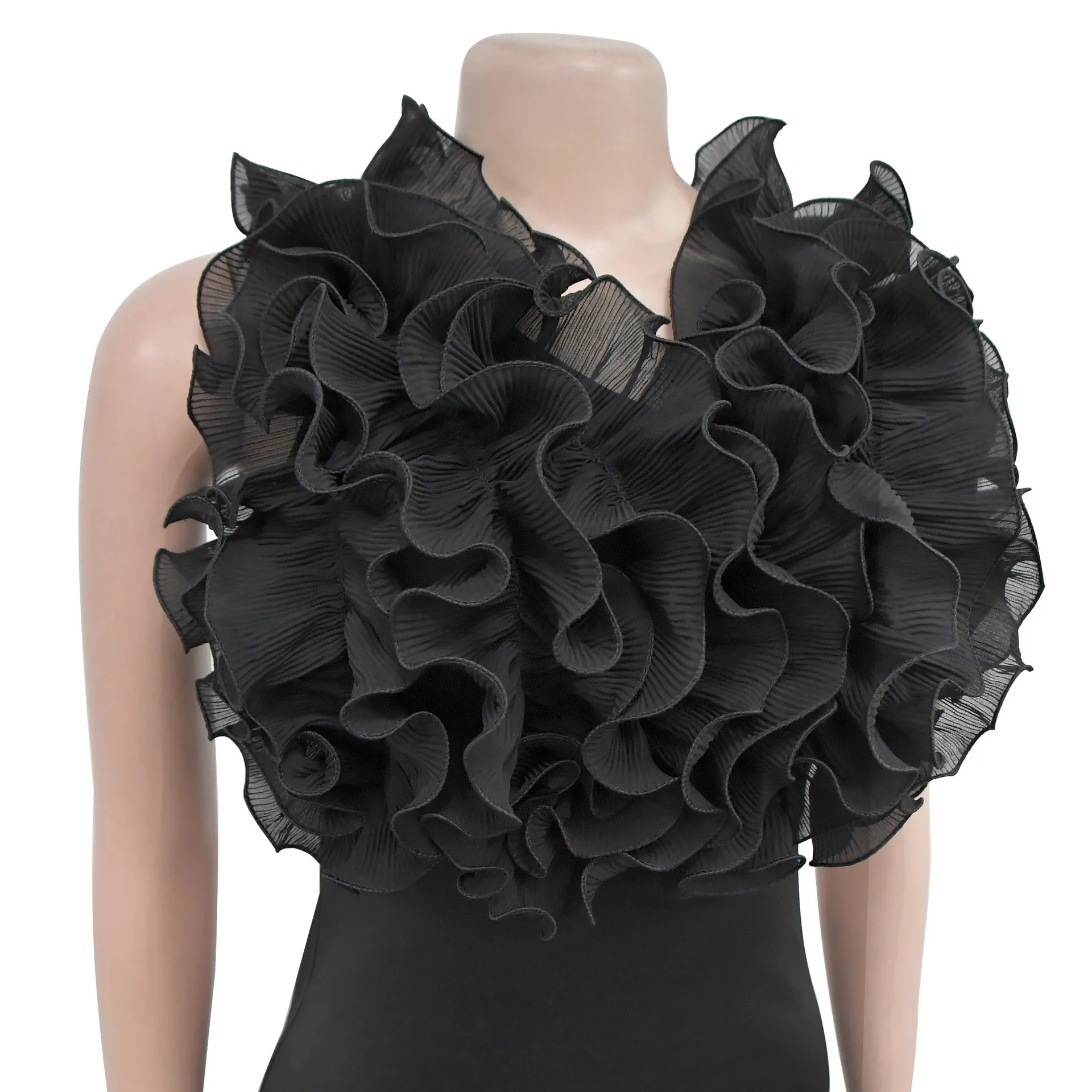 Women Ruffle Sleeveless Long Slit Formal Dress
