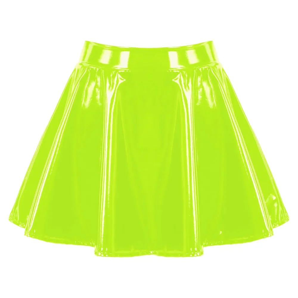 Womens Latex Rave Neon Mini Skirt