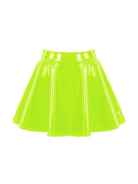Womens Latex Rave Neon Mini Skirt