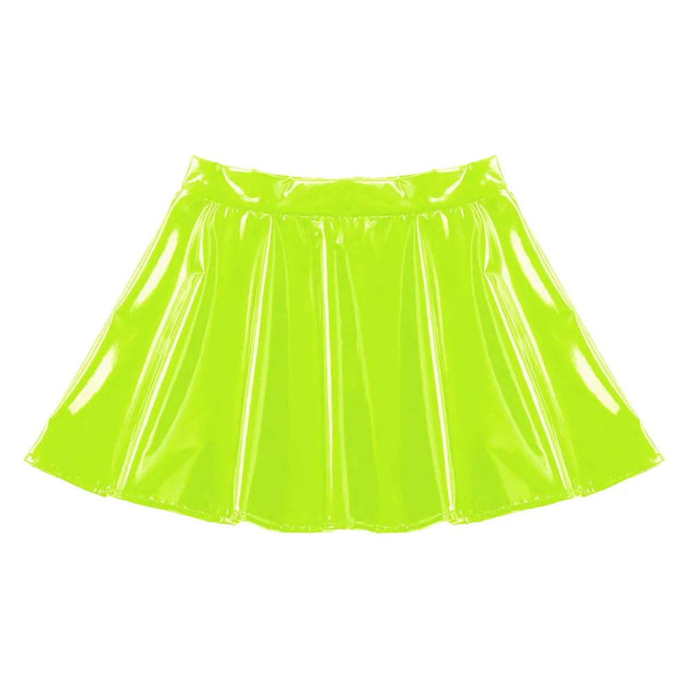 Womens Latex Rave Neon Mini Skirt