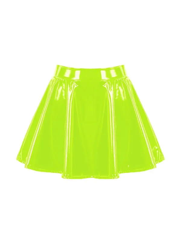 Womens Latex Rave Neon Mini Skirt