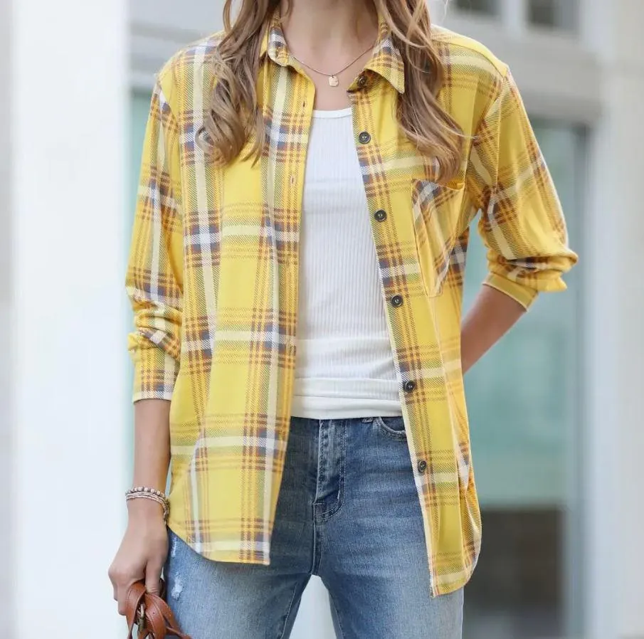 Women's Plaid Lightweight Shacket w/ chest pocket | Yellow