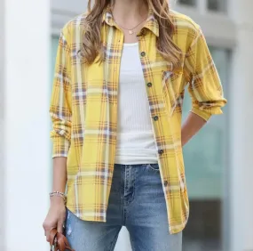 Women's Plaid Lightweight Shacket w/ chest pocket | Yellow