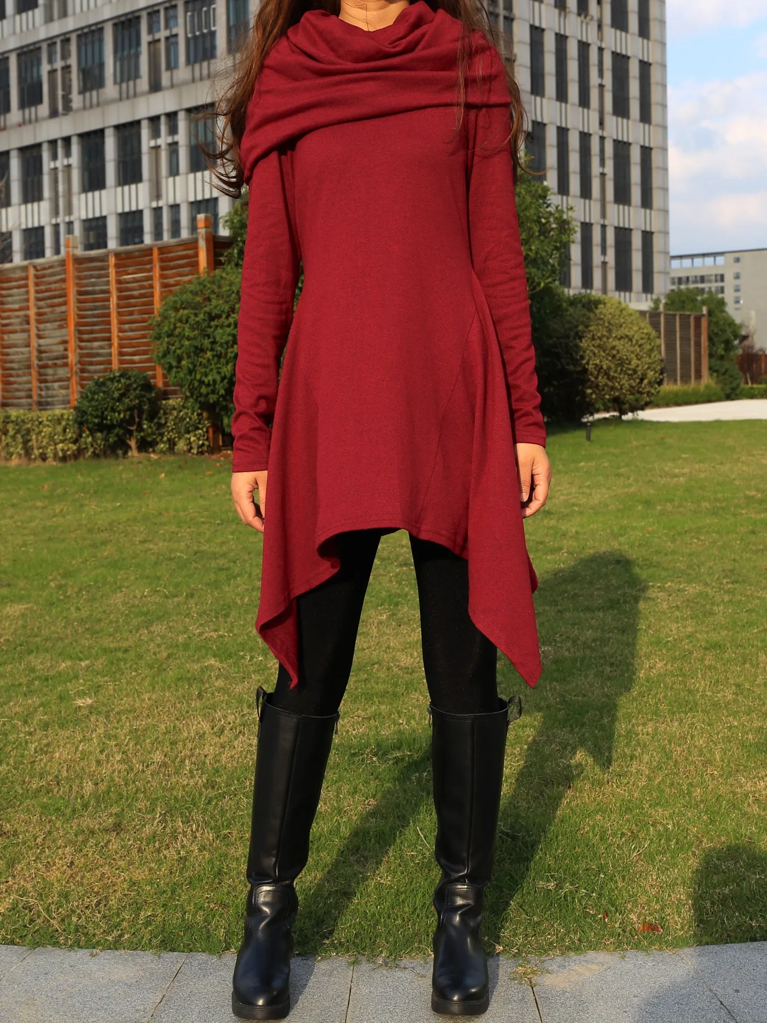 Women's shawl collar top/knit tunic dress/black red cotton dress/plus size sweater/oversized top/casual tunic top/maternity dress/asymmetrical shirt (Y1536)