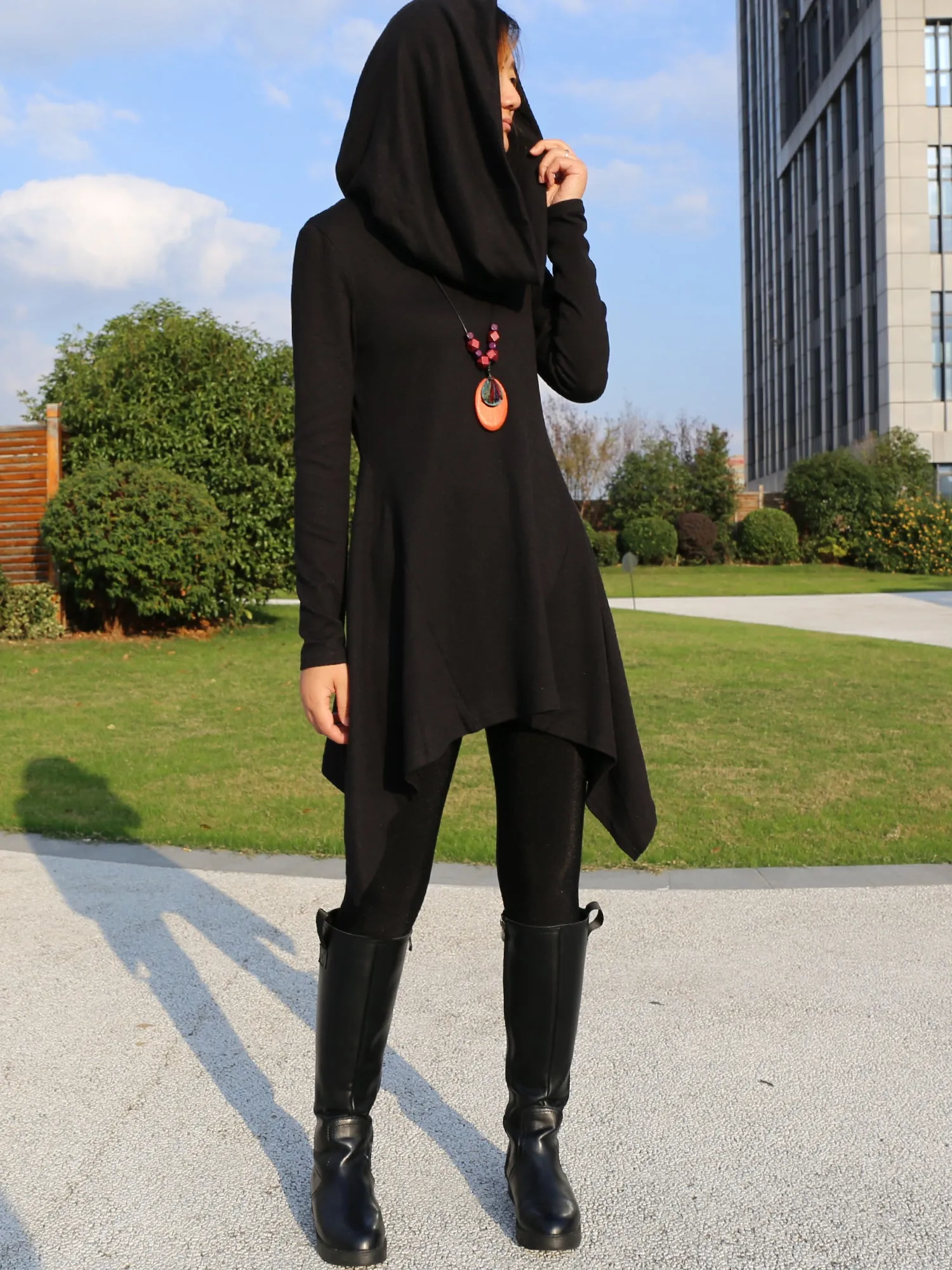 Women's shawl collar top/knit tunic dress/black red cotton dress/plus size sweater/oversized top/casual tunic top/maternity dress/asymmetrical shirt (Y1536)
