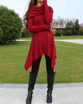 Women's shawl collar top/knit tunic dress/black red cotton dress/plus size sweater/oversized top/casual tunic top/maternity dress/asymmetrical shirt (Y1536)