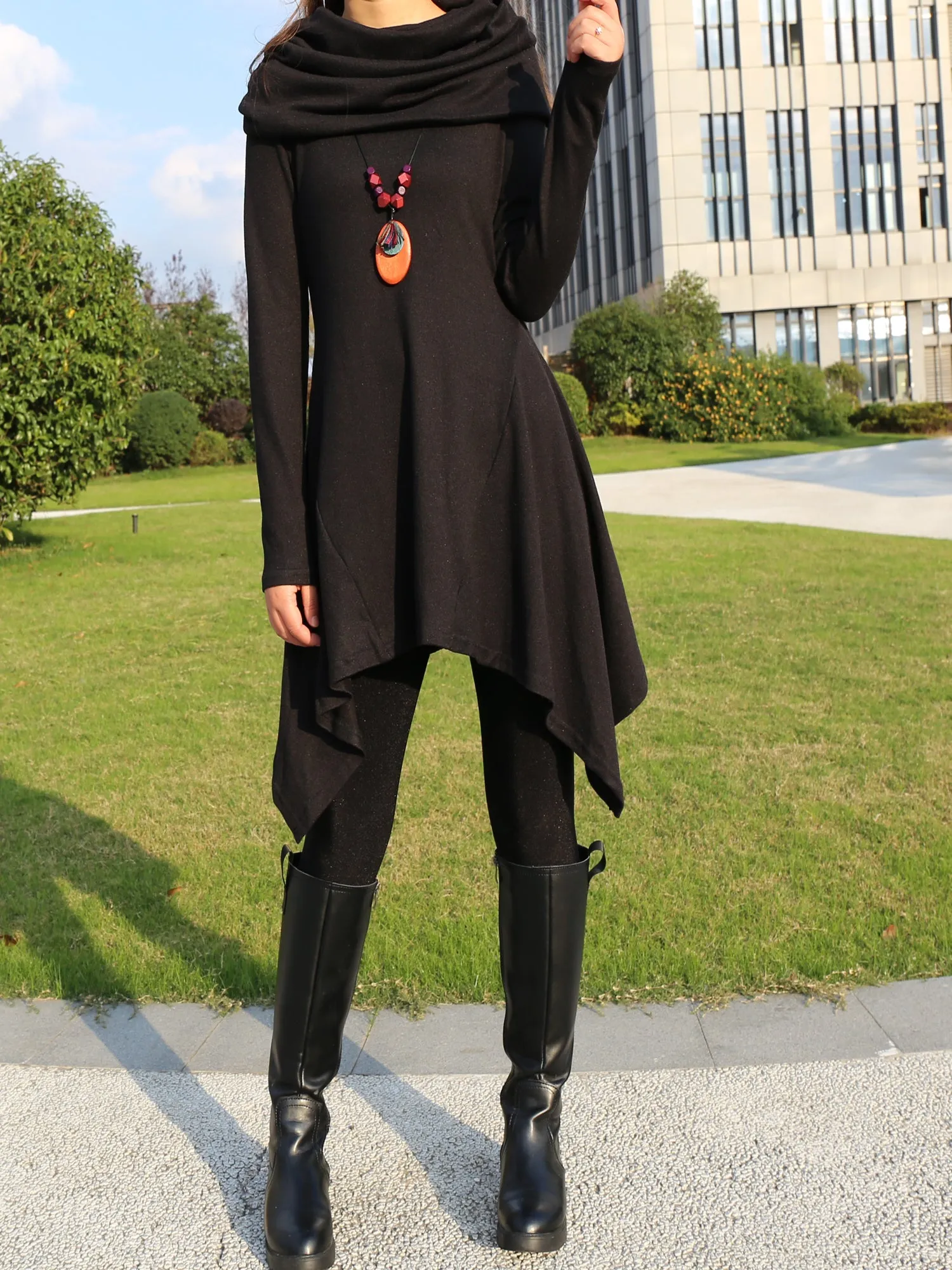 Women's shawl collar top/knit tunic dress/black red cotton dress/plus size sweater/oversized top/casual tunic top/maternity dress/asymmetrical shirt (Y1536)