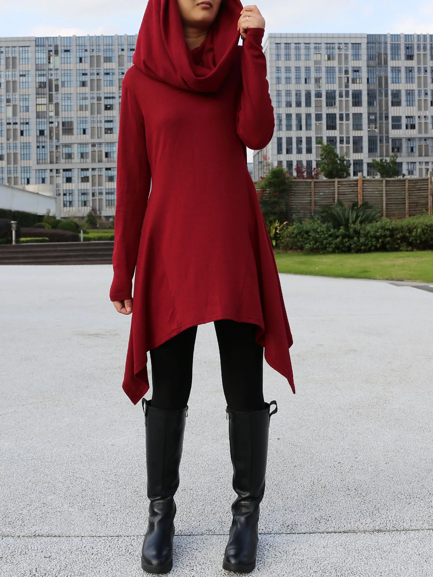 Women's shawl collar top/knit tunic dress/black red cotton dress/plus size sweater/oversized top/casual tunic top/maternity dress/asymmetrical shirt (Y1536)