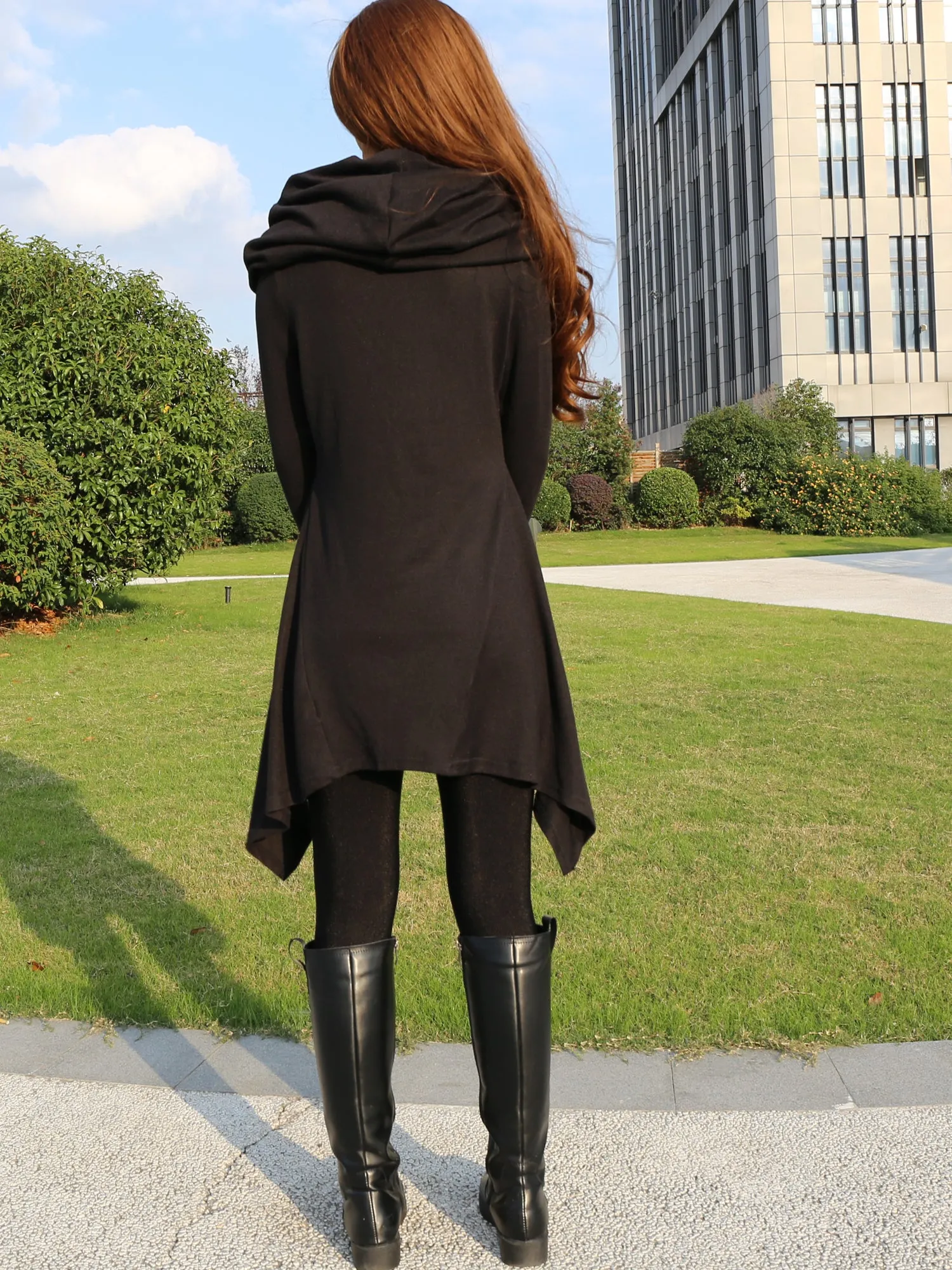Women's shawl collar top/knit tunic dress/black red cotton dress/plus size sweater/oversized top/casual tunic top/maternity dress/asymmetrical shirt (Y1536)