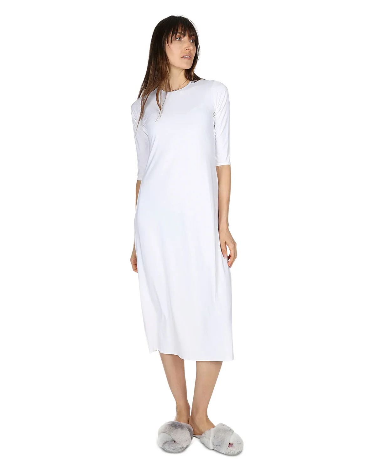 Women's Silky-Smooth Bonded 3/4-Sleeve 48" Slip Dress