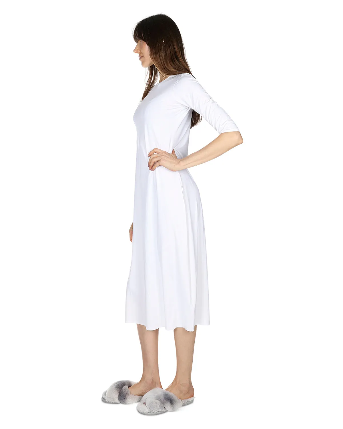 Women's Silky-Smooth Bonded 3/4-Sleeve 48" Slip Dress
