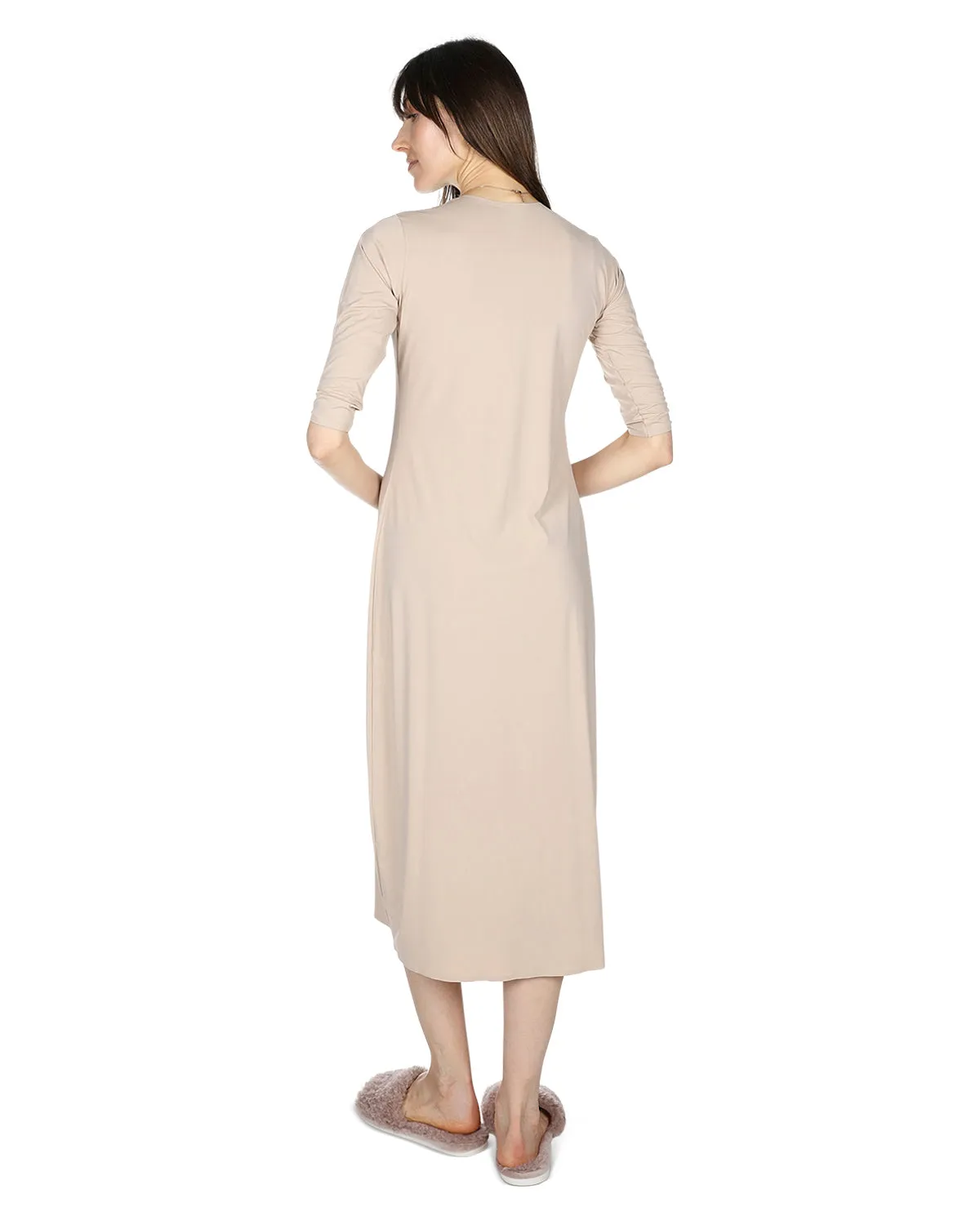 Women's Silky-Smooth Bonded 3/4-Sleeve 48" Slip Dress