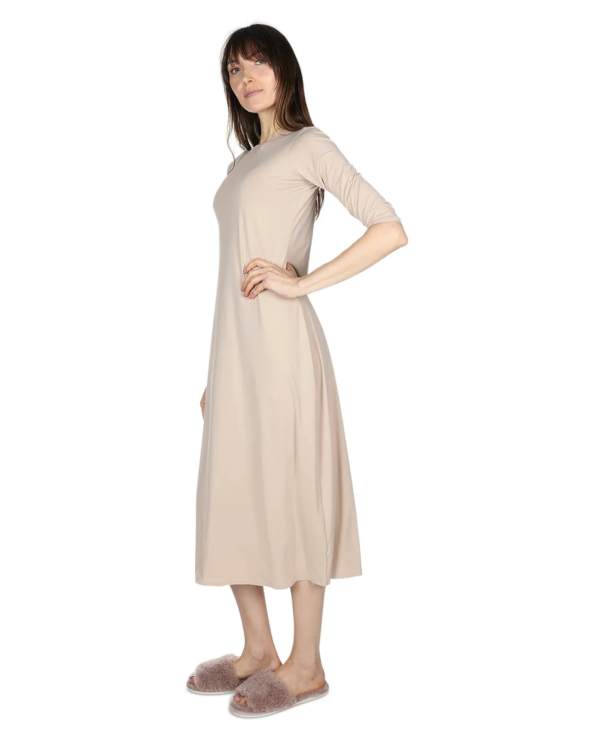 Women's Silky-Smooth Bonded 3/4-Sleeve 48" Slip Dress