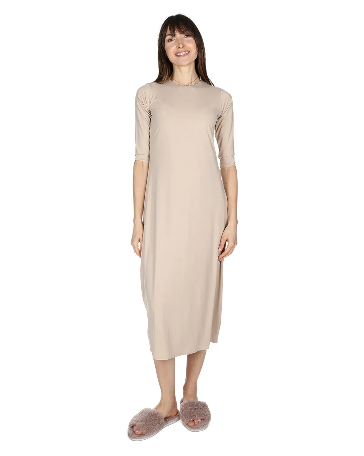 Women's Silky-Smooth Bonded 3/4-Sleeve 48" Slip Dress