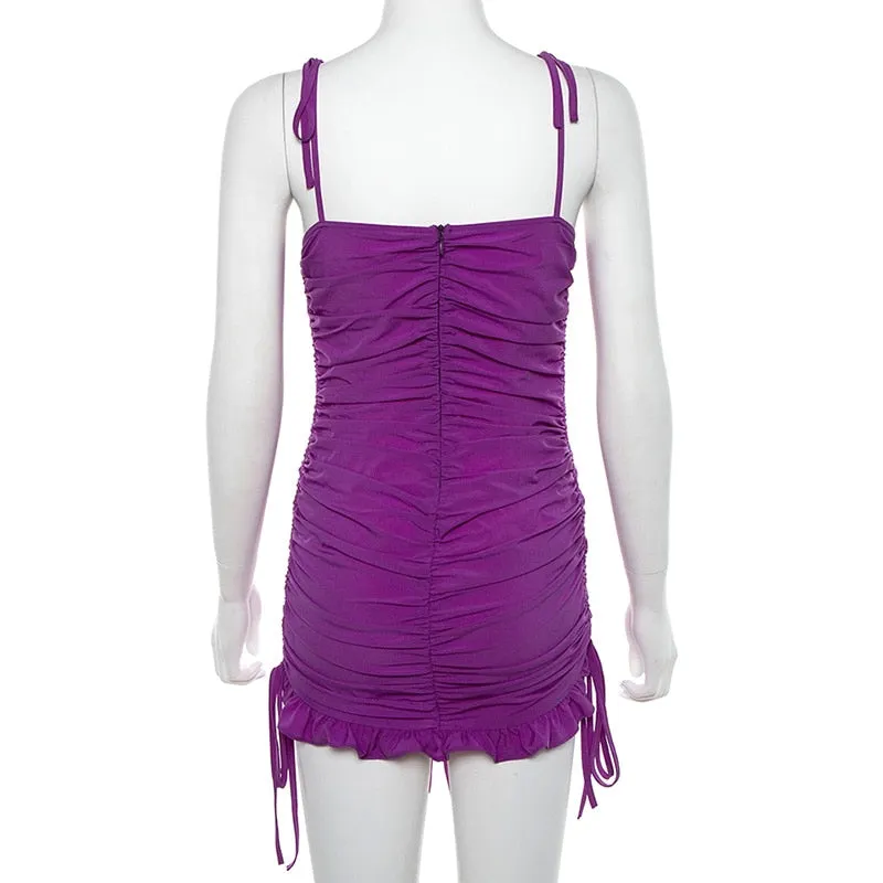 Women's Summer V-Neck Ruched Elastic Skinny Dress