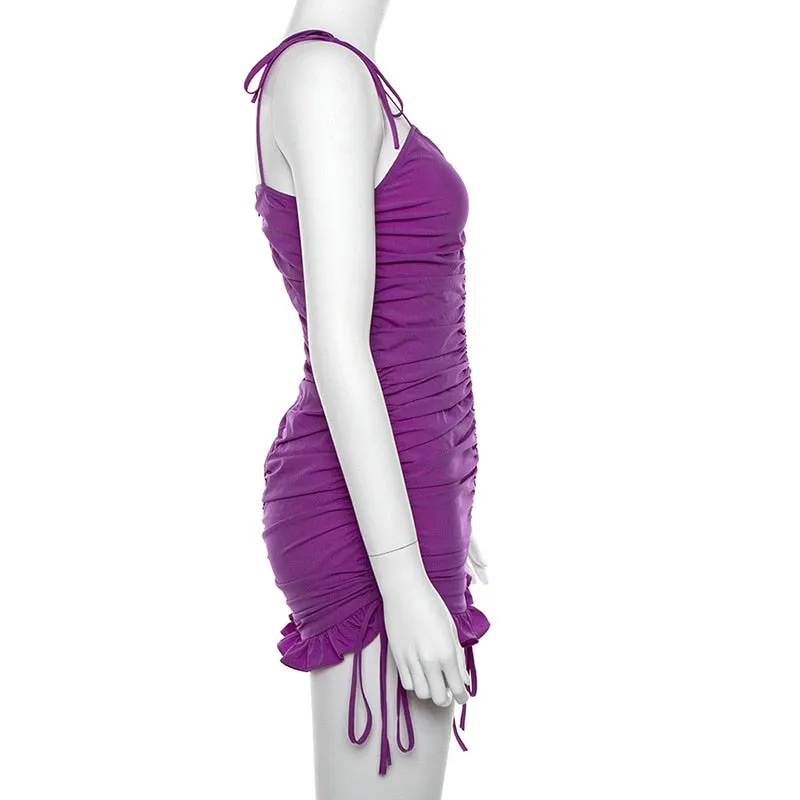 Women's Summer V-Neck Ruched Elastic Skinny Dress