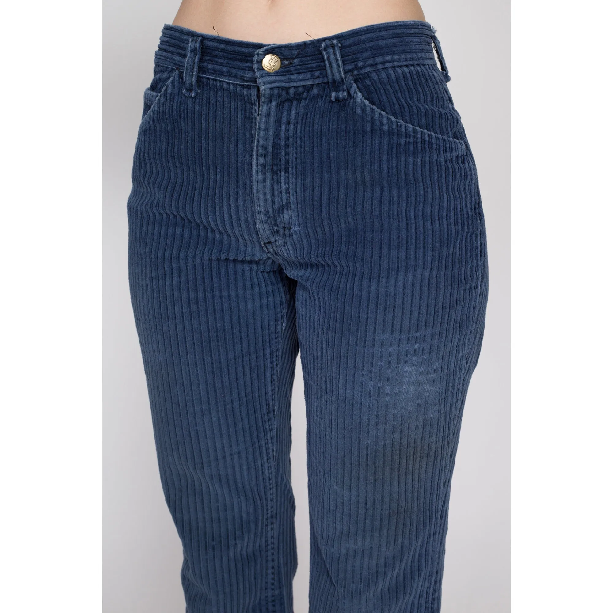 XS-Sm 70s Lee Navy Blue Corduroy Flared Pants 26"