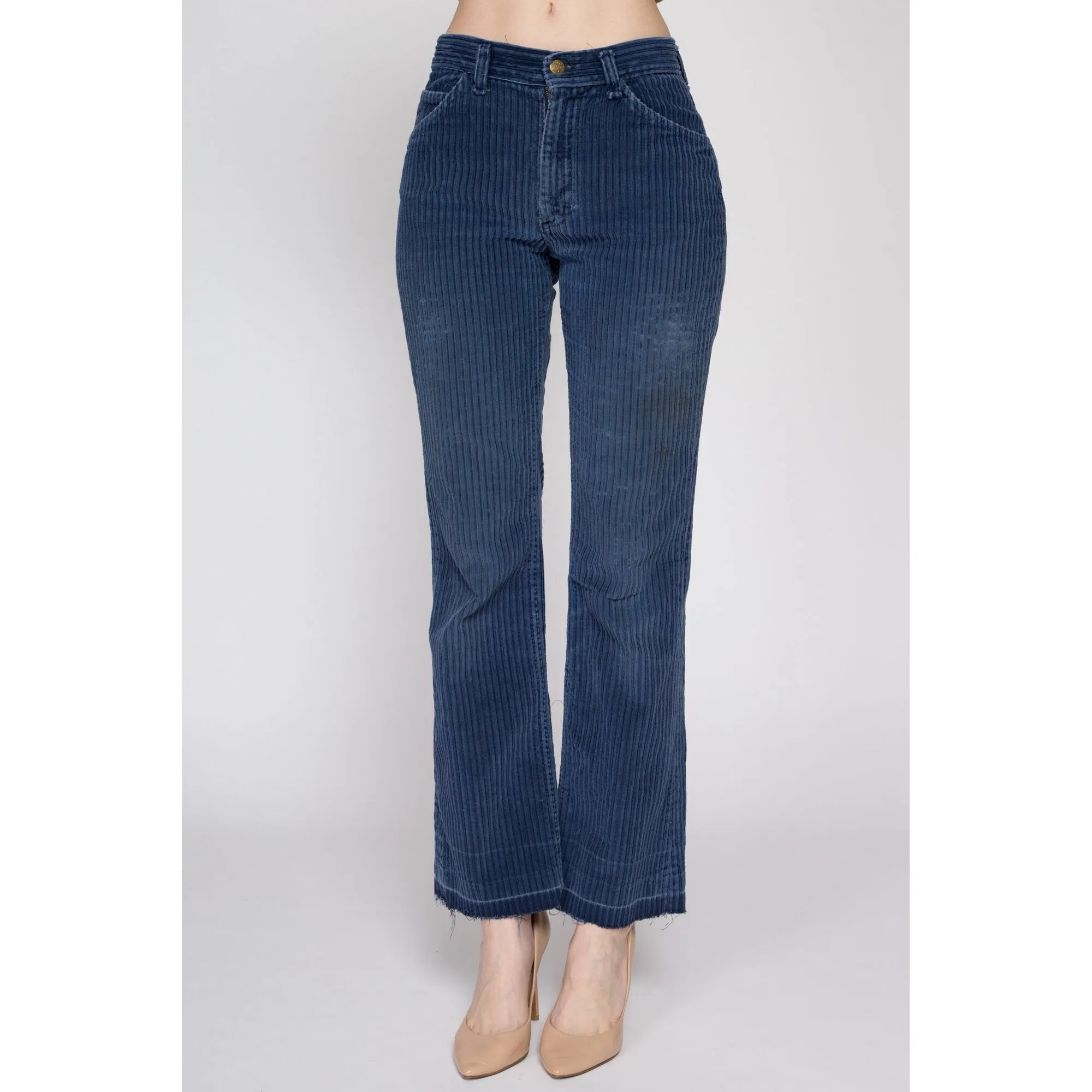 XS-Sm 70s Lee Navy Blue Corduroy Flared Pants 26"