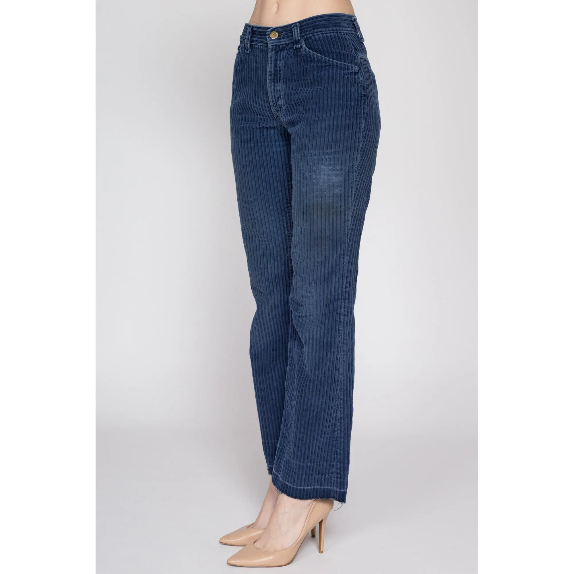 XS-Sm 70s Lee Navy Blue Corduroy Flared Pants 26"